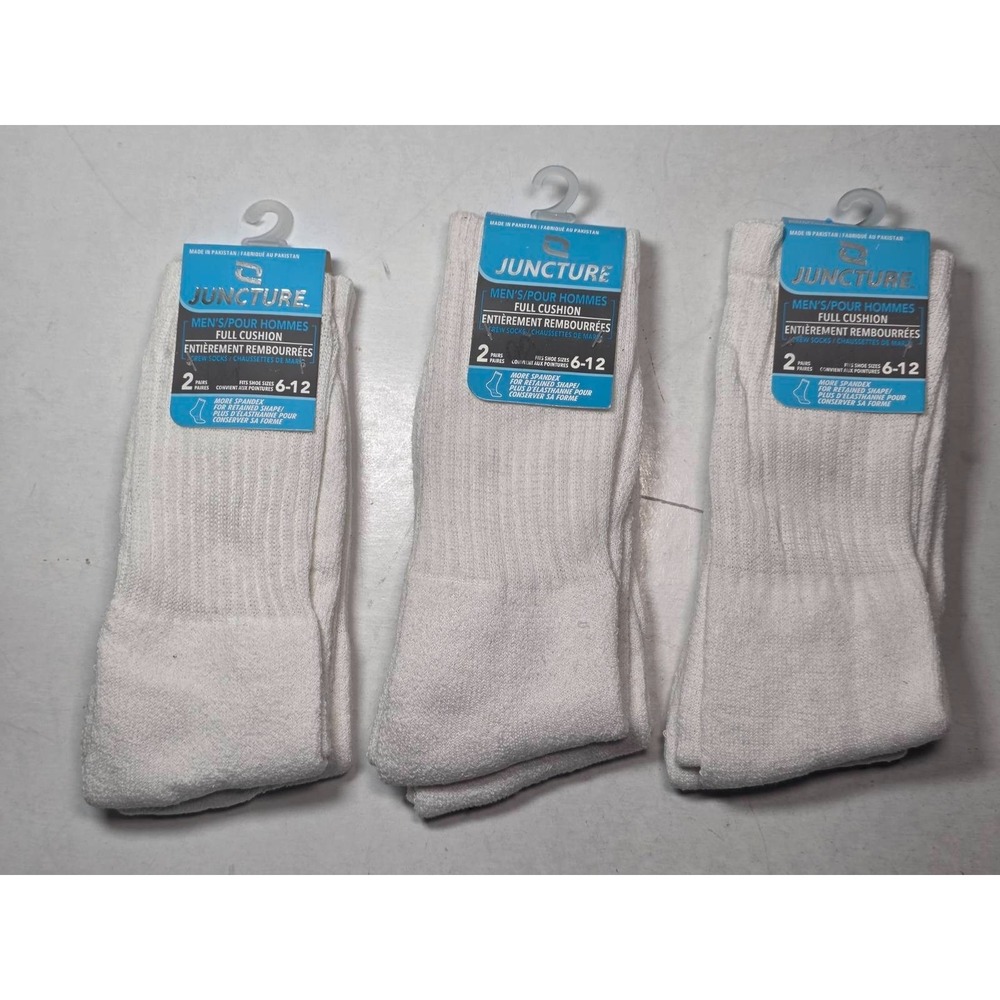 Juncture Men's Socks Size 6-12 White Full Cushion 2 Pair Pack Crew Sock Set of 3